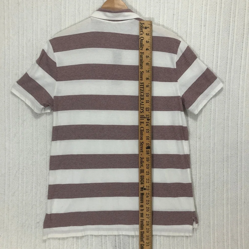 Arizona Jean Co Mens Large Polo Shirt Burgundy White Striped Short Sleeve Cotton